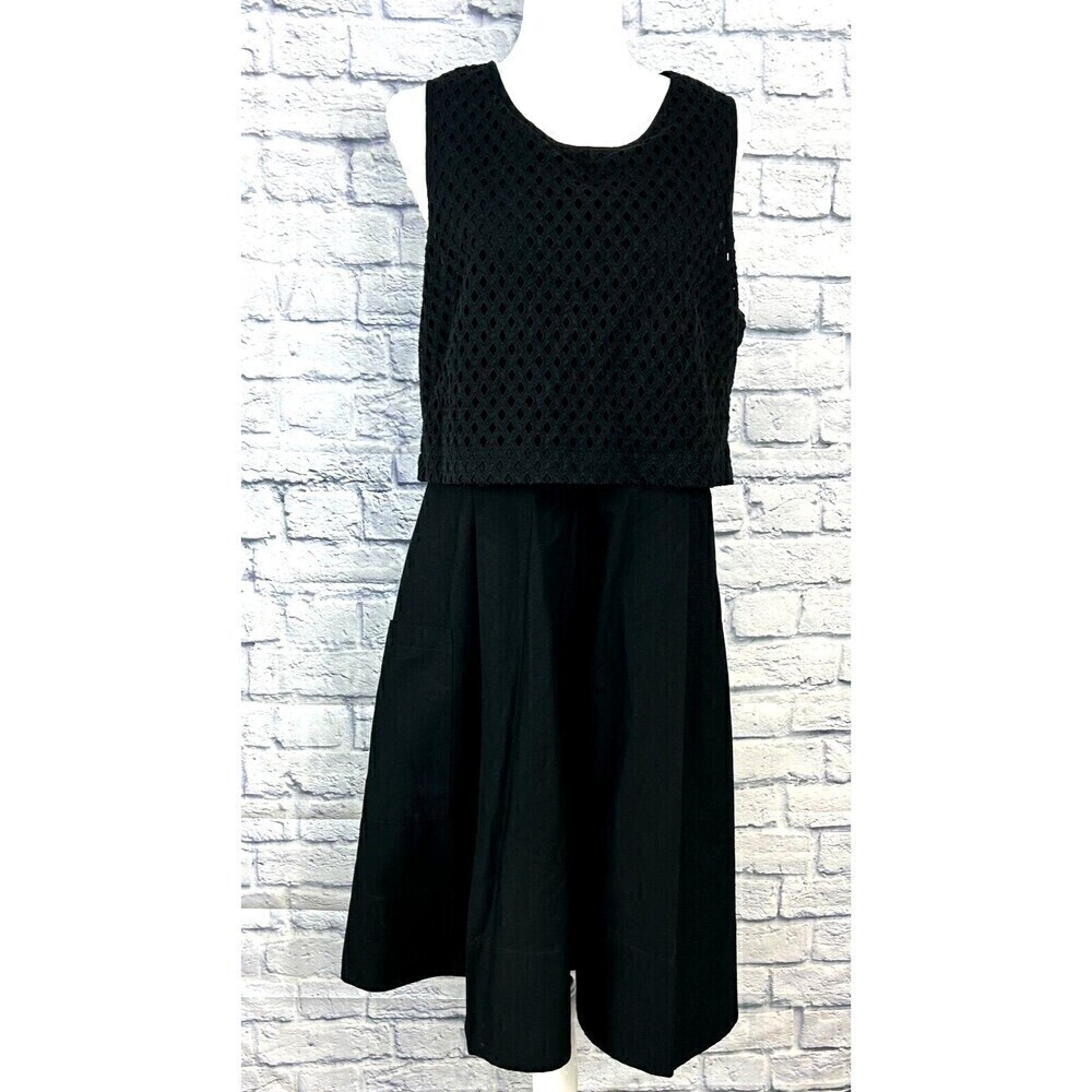 Eliza J Womens Sz 16 Black Eyelet Popover Poplin Dress Sleeveless Knee Length R4 - Picture 2 of 12